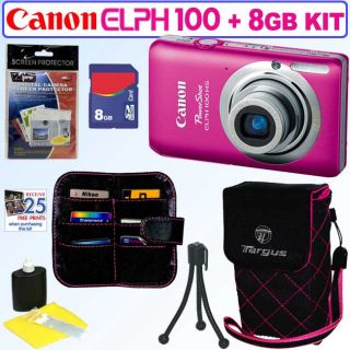 Canon Powershot Elph 100 HS 12.1MP Pink Digital Camera with 8GB Kit