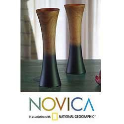 Set of 2 Handcrafted Mango Wood Volcanoes Vases (Thailand) Today $