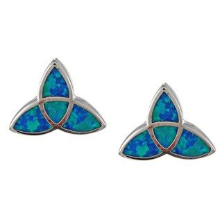 La Preciosa Sterling Silver Created Blue Opal Celtic Knot Earrings