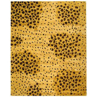 Handmade Leopard print Gold/ Black N. Z. Wool Rug (76 x 96)