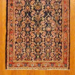Persian Hand knotted Hamadan Navy/ Peach Wool Rug (35 x 136