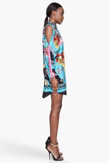 Versace Sky Blue Hippie Printed Silk Blouse Dress for women