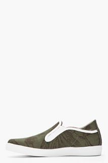 McQ Alexander McQueen Green Printed Canvas Low top Slip On Sneakers for men