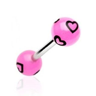 14g Surgical Steel Tongue Ring Barbell Body Jewelry Piercing with Pink