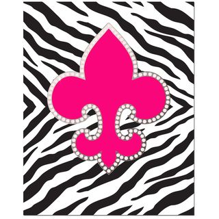 Bling Fleur De Lis with Hot Pink Zebra Background Print Art