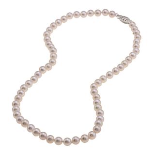 Sterling Silver White Akoya Pearl High Luster 16 inch Necklace (5.5 6