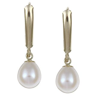 DaVonna 14k Gold Cultured White FW Pearl Leverback Earrings (6 7 mm)