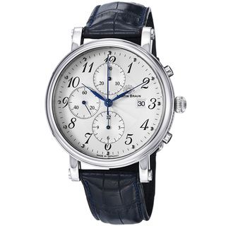 Martin Braun Mens Grande Silver Dial Blue Leather Strap Watch