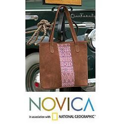 Leather Comalapa Art Tote Handbag (Guatemala)