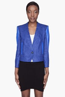 Helmut Lang Blue Patent Leather And Jacquard Blazer for women