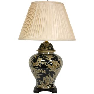 Black and Tan Porcelain Floral Bouquet Vase Lamp (China) Today: $223