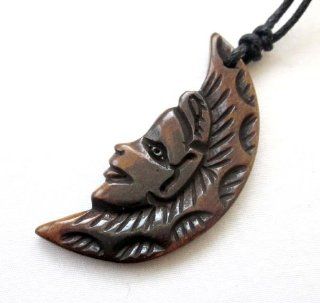 Ox Bone Carved Moon Face Pendant Necklace Jewelry
