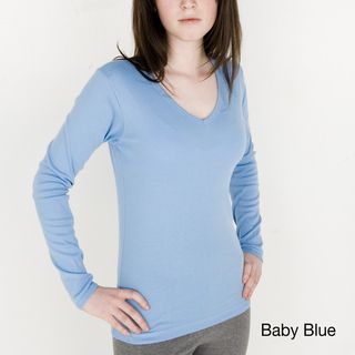 American Apparel Womens Cotton Ribbed V neck Long sleeve Tee