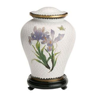 White Iris Cloisonne Cremation Urn