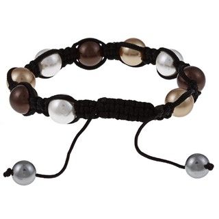 La Preciosa Created Shell Pearl Bead Black Macrame Bracelet