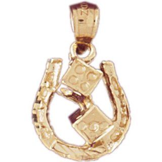 14K Yellow Gold Horseshoe With Dice Pendant Jewelry