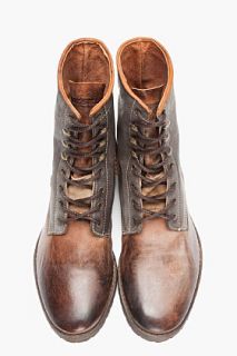 Diesel Brown Worn Leather Dot Boots for men