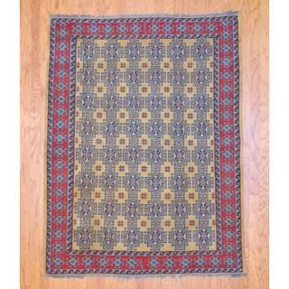 Afghan Hand knotted Tribal Soumak Gold/ Light Blue Kilim Wool Rug (5