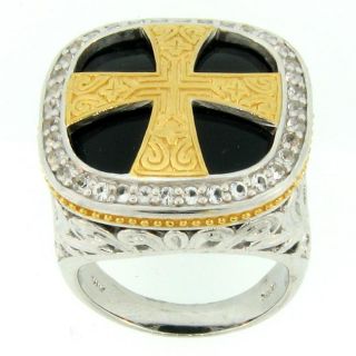 Meredith Leigh Two tone Sterling Silver Onyx Cross Ring