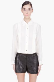 Marc By Marc Jacobs Cream Silk Pleated Mariko Blouse for women