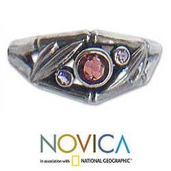 Sterling Silver Bamboo Mambo Amethyst and Garnet Ring (Indonesia