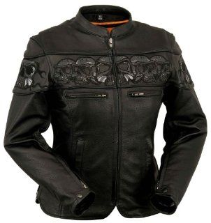 Ladies Reflective Skulls Soft Naked Cowhide Leather Motorcycle Jacket