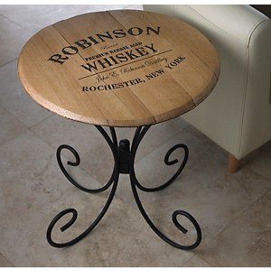 Authentic Barrel Head End Table With Personalized Whiskey