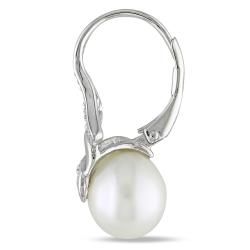 Miadora Sterling Silver Pearl and Diamond Accent Earrings (9 9.5 mm