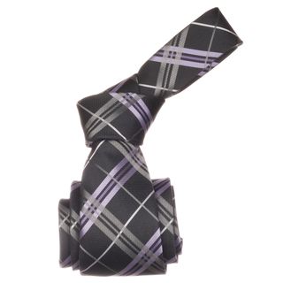 Republic Mens Charcoal/ Lavender Plaid Microfiber Neck Tie