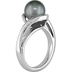 Miadora 10k White Gold Black Tahitian Pearl Ring (8 9 mm)