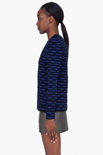 Edun Blue Zebra Stripe Crochet Knit Sweater for women
