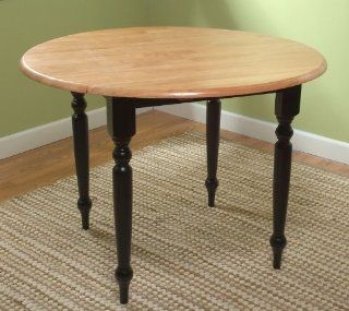 Black/Natural Finish Drop Leaf Dining Table: Furniture
