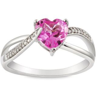 Miadora Sterling Silver Created Pink Sapphire and Diamond Accent Ring