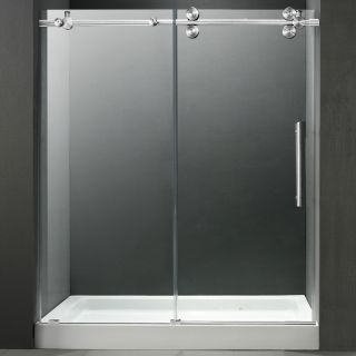VIGO 60 inch Frameless Center Drain Shower Door 0.375 inch Clear Glass