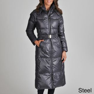 Vince Camuto Womens Belted Down filled Coat with Hood