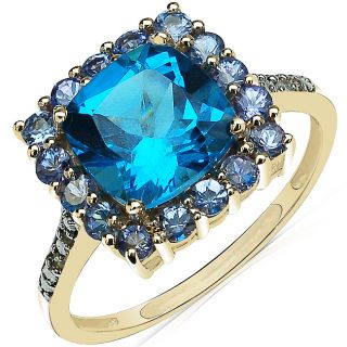 Malaika 10k Yellow Gold Blue Topaz, Tanzanite and Diamond Accent Ring
