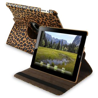 Brown Leopard 360 degree Swivel Leather Case for Apple iPad 2