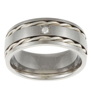 Stainless Steel and Sterling Silver Mens Diamond Accent Band Ring