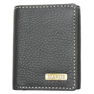 Brandio Mens Black Leather Tri fold Wallet