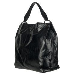 Prada Vitello Shine Black Distressed Leather Hobo Bag