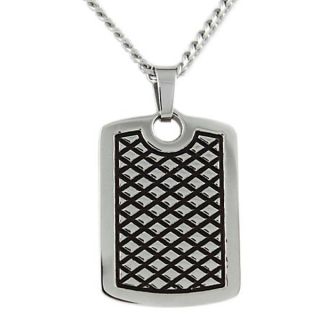 Stainless Steel Criss cross Textured Dog Tag Necklace
