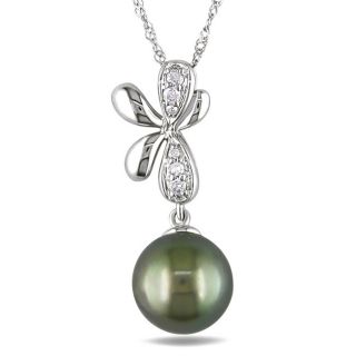 Miadora 10k Gold Tahitian Pearl and 1/10ct TDW Diamond Necklace (G H