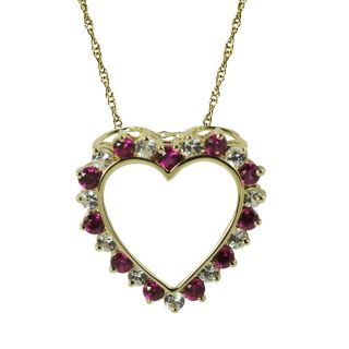 Gems For You 10k Gold Created Ruby and White Sapphire Heart Necklace