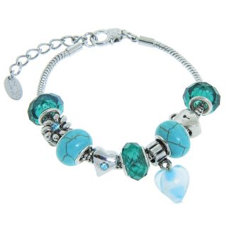 Eternally Haute Silver plated Metal/Turquoise Gemstone Charm Bracelet