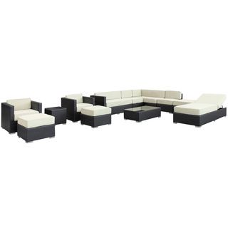 Fusion Outdoor Rattan 12 piece Set in Espresso with White Cushions
