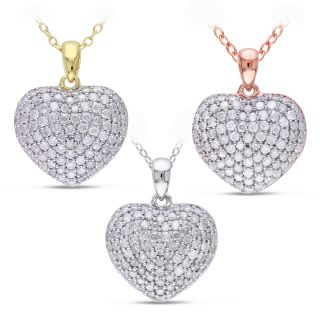 Miadora Sterling Silver 1ct TDW Pave Diamond Heart Necklace MSRP $979