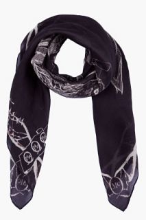 McQ Alexander McQueen Black Silk Wool Bird Print Scarf for women
