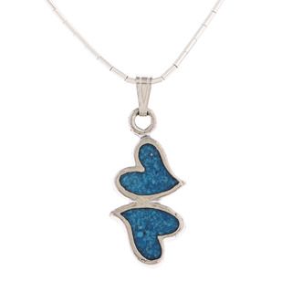 Southwest Moon Double Hearts Turquoise Inlay Liquid Metal 16 inch