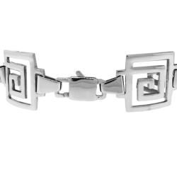 Stainless Steel Greek Key Cutout Link Bracelet