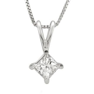 14k White Gold 1/3ct TDW Princess cut Diamond Solitaire Necklace (H I